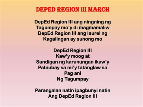 deped region 3 march lyrics|DepEd Region 3 March As The Official Song For Programs and .